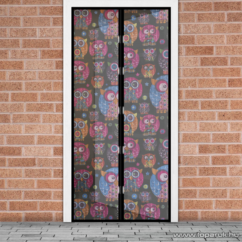 Image of Mosható szúnyogháló függöny ajtóra, mágnessel záródó, 100 x 210 cm (mágneses szúnyogháló), baglyos mintás