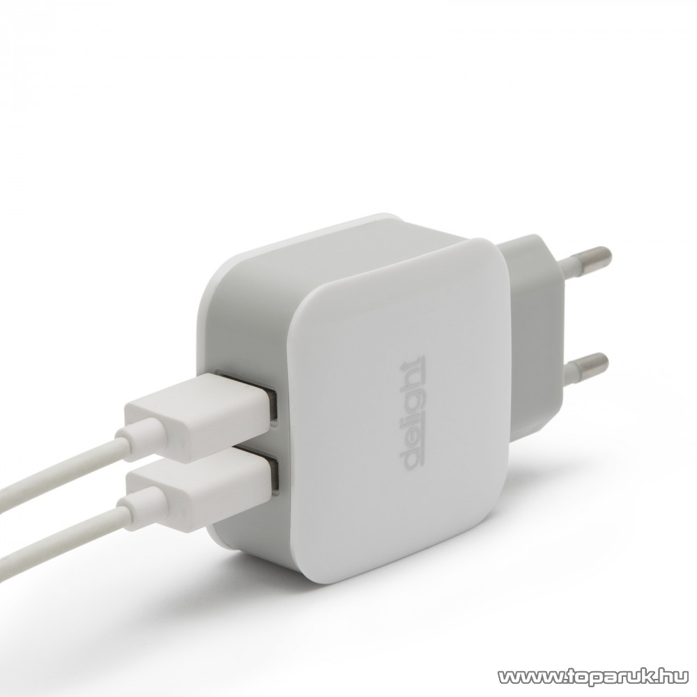 Image of delight USB Hálózati adapter, töltő, 2 db USB aljzattal, fehér (55045-2WH)