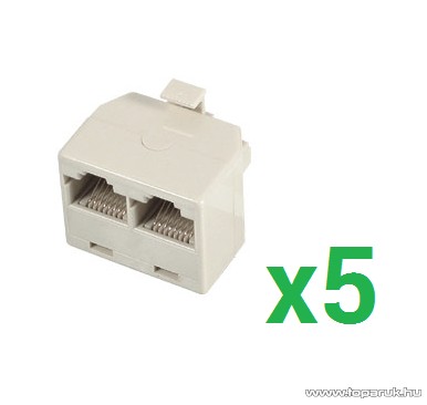 Image of USE TT 18-2 Telefonelosztó 8P/8C, Y elosztó, 1 dugó - 2 aljzat, fehér, 5 db / csomag (TT 18-2)